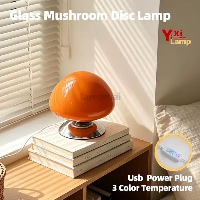 Lampe en verre de Murano en forme de champignon, lampe de chevet moderne du milieu du siècle, à intensité variable, lumière décorative pour chambre à coucher, dortoir et salon