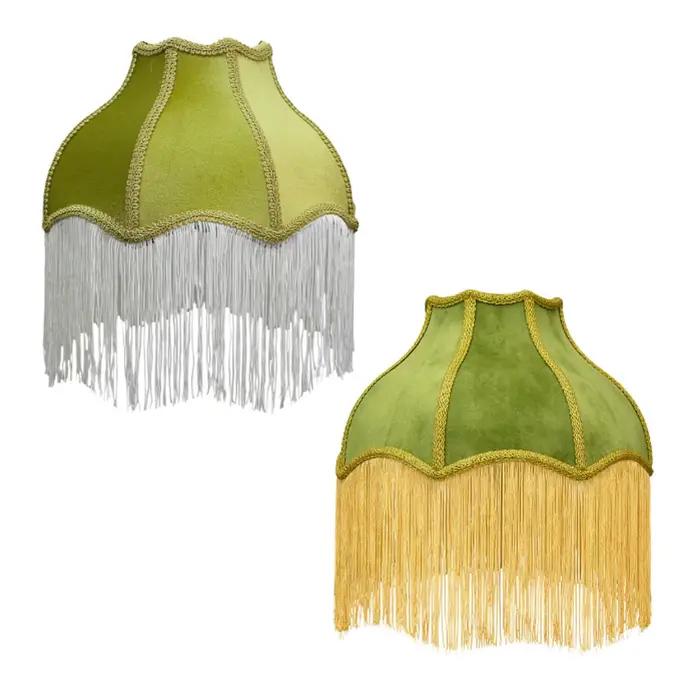 Abat-jour élégant en velours à pompons, style victorien, E27, pour lampe de table ou sur pied, éclairage décoratif