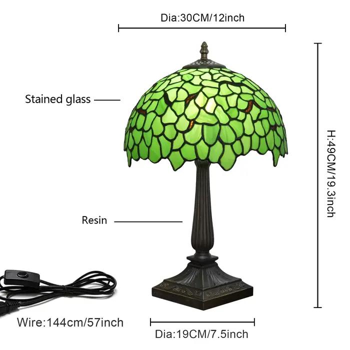 Lampe de table style Tiffany, lampe de bureau vintage en verre teinté, lumière de lecture de chevet vert glycine, décoration pour chambre, salon, maison, bureau