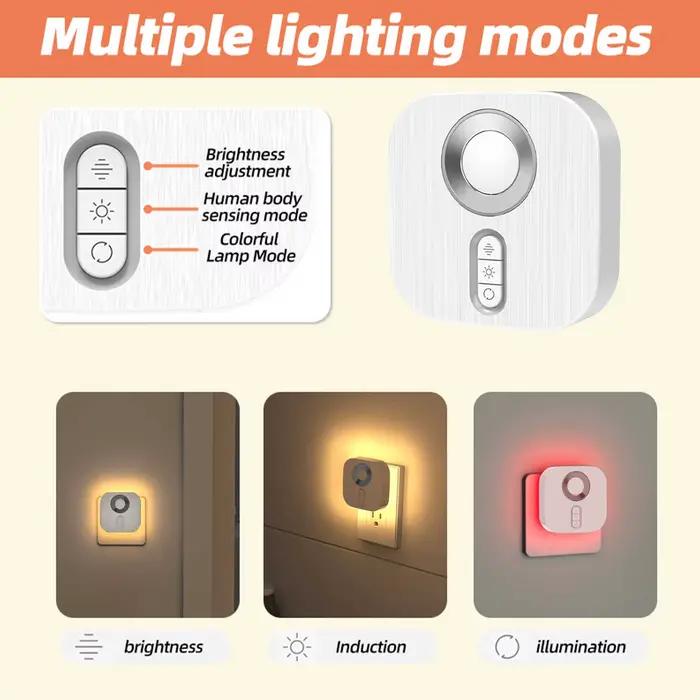 Veilleuse LED avec prise ue capteur de mouvement couleur rvb applique murale d'ambiance pour chambre escalier toilettes couloir salle de bain étude