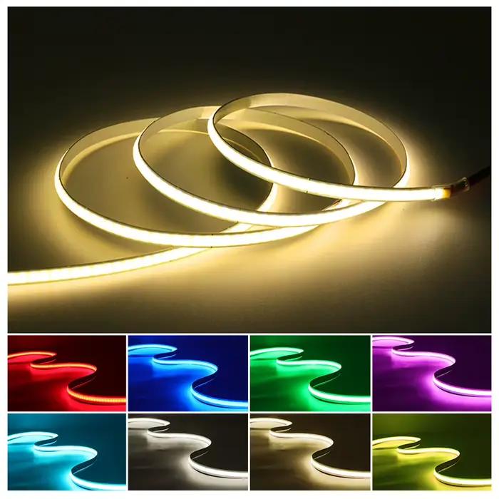 Bande Lumineuse LED COB Ultra Fine, Haute Densité, Linéaire, Blanc Chaud, Rouge, Vert, Bleu Glacé, Rose, Jaune, 3mm, 5V, 12V, 320 Gible/m