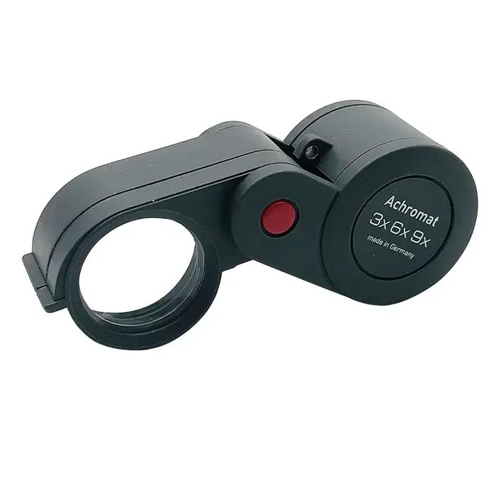 Eschenbach Loupe pliante allemande 3 en 1, lentille triple achromatique de 23 mm, grossissement 3x/6x/9x, loupe de poche pour bijoutiers