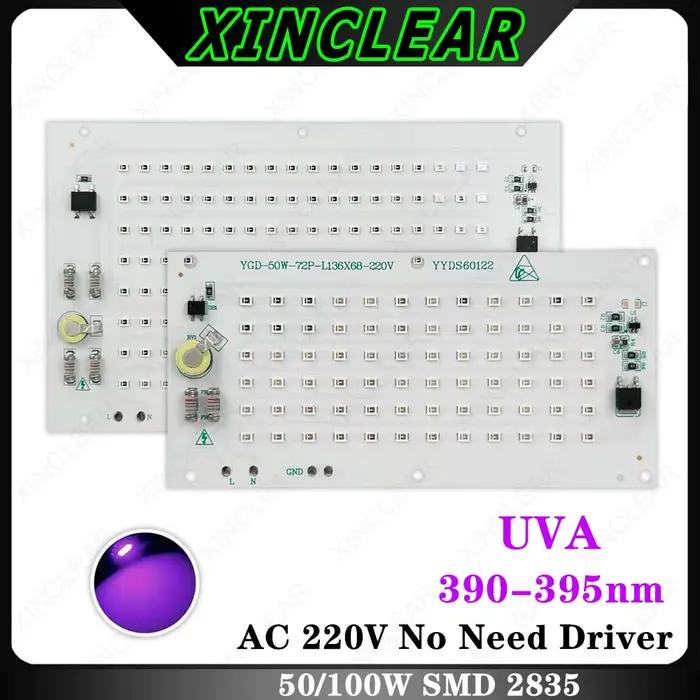 50W 100W UVA UV 395nm LED DOB panneau de source de lumière linéaire sans pilote AC 220V lampe à polymérisation haute tension perles de lampe UV