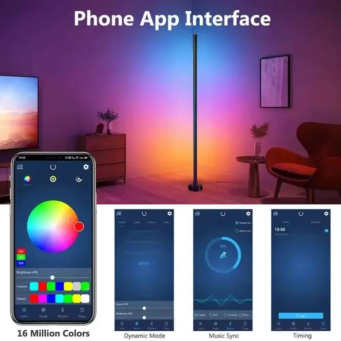 Lampe sur pied LED intelligente RGB avec télécommande et contrôle par application éclairage d'ambiance pour salon et jeux vidéo