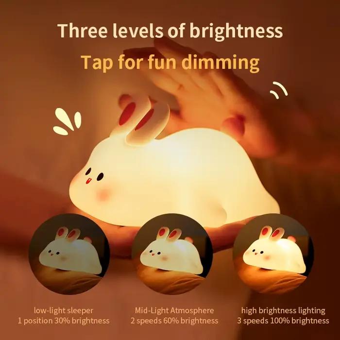 Mignon dessin animé LED veilleuses lapin Silicone lampe USB Rechargeable synchronisation chevet dormir nuit lampe pour chambre décor enfants cadeau