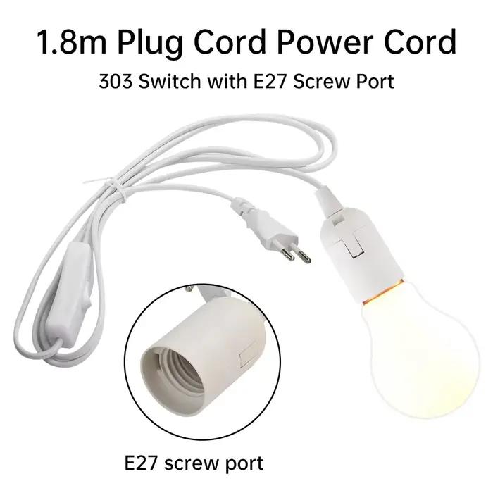 Câbles de cordon d'alimentation de 1.8m, douille d'ampoule E27, support de Base de lampe à dents complètes avec fil de commutation pour ampoules Led, luminaire suspendu