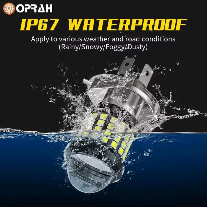 Oprah H4 LED ampoules de phares de Moto Super lumineuses 12V 4800LM 3030 Led Moto lumière salut Lo faisceau 6000K lampe blanche Canbus 9003 HB2