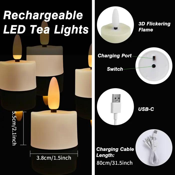 Lampes à thé sans flamme rechargeables avec bougies chauffe-plat LED à distance à piles scintillantes réalistes pour la table de mariage de vacances à la maison