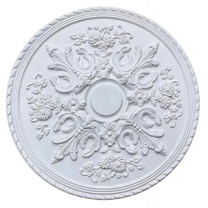 Médaillon de plafond sculpté floral de 60 cm, plaque de base de lampe ronde en PU blanc pour l'installation de lustres, kit de décoration pour salon et chambre à coucher
