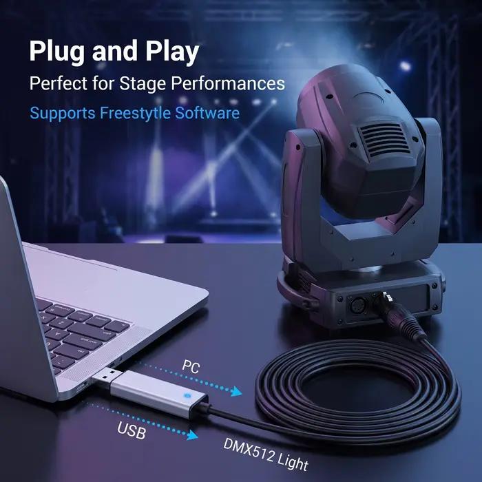Console d'éclairage USB, adaptateur d'interface USB vers DMX, contrôleur d'éclairage de scène LED DMX512 pour ordinateur PC, variateur de lumière