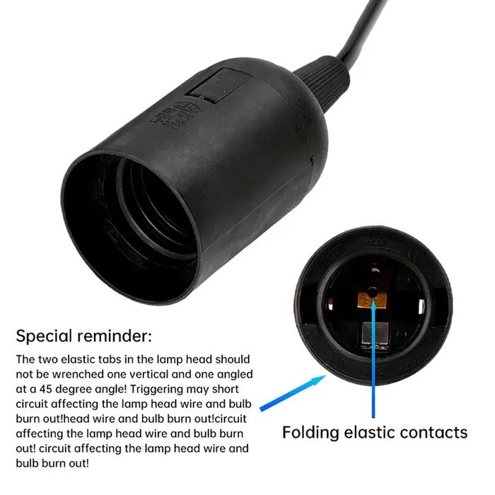 Câbles de cordon d'alimentation de 1.8m, douille d'ampoule E27, support de Base de lampe à dents complètes avec fil de commutation pour ampoules Led, luminaire suspendu