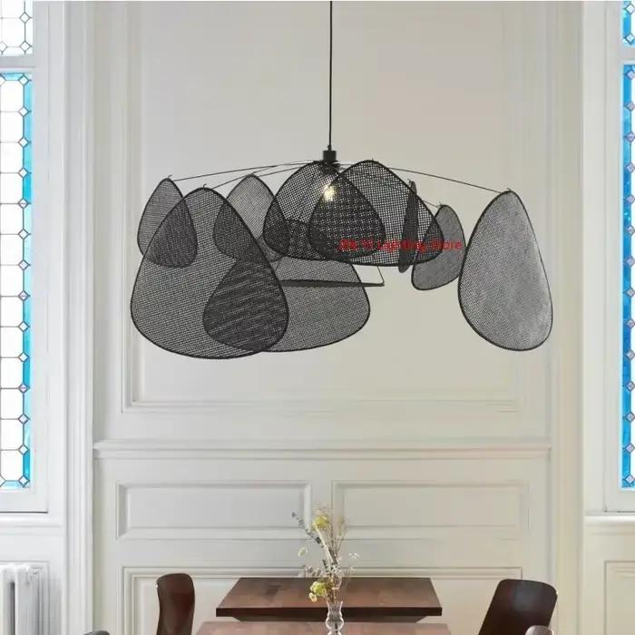 Japonais fait à la main rotin tissé Imitation vigne noir lustre Suspension éclairage décor pour salon salle à manger lampe à LED