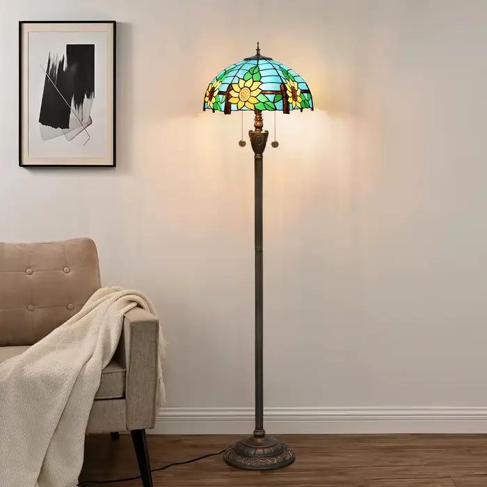 Lampadaire Tiffany en vitrail LED vintage en forme de champignon pour salon, chambre, villa américaine, bureau, lecture, lampe haute