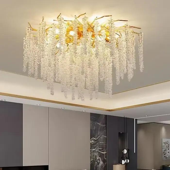 Lustre LED moderne de luxe en forme de branche dorée avec pampilles et cristaux, pour salle à manger, salon, décoration intérieure, luminaires d'ambiance