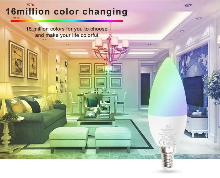 GLEDOPTO-Ampoule à bougie LED, luminosité réglable, ZLL 4W, RGBCCT, CCT, WWCW, lien de lumière Zigequation, distance de commande vocale requise