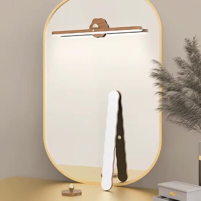 Lampe murale magnétique rotative, sans perçage 360° ° Lampe de chevet rotative, lampe de lecture LED à effet bois, blanc chaud/blanc froid