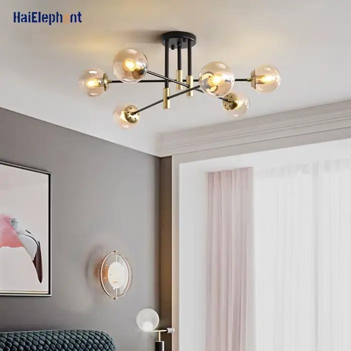 Nordique noir or LED lustre moderne chambre salon salle à manger étude lustre maison décoration intérieure lampes d'éclairage