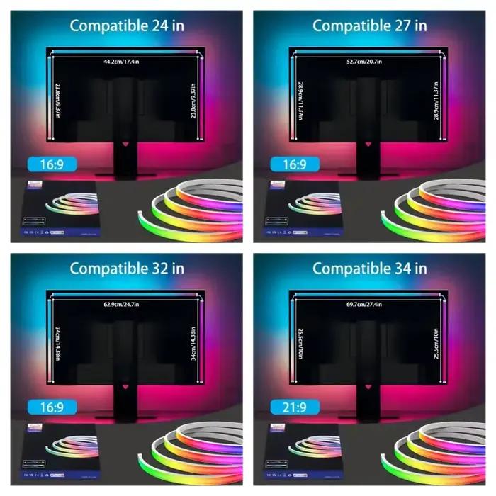 Bande lumineuse LED RGB intelligente pour écran d'ordinateur, synchronisation musicale, rétroéclairage de moniteur, décoration d'ambiance pour jeux et fêtes
