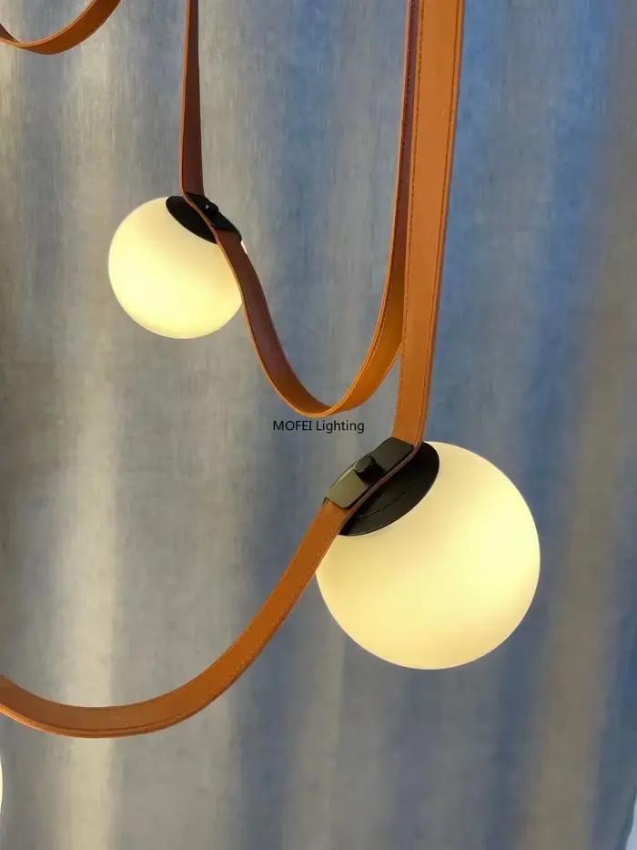 Lustre en cuir nordique, ceinture en cuir italien, escalier duplex, salon, hôtel, restaurant, décoration, lampes LED, luminaires suspendus