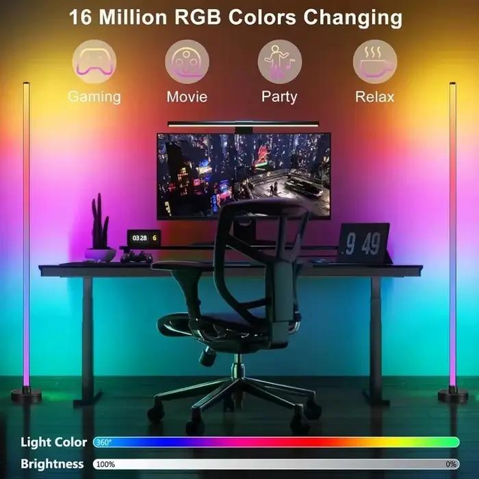Lampe sur pied LED intelligente RGB avec télécommande et contrôle par application éclairage d'ambiance pour salon et jeux vidéo