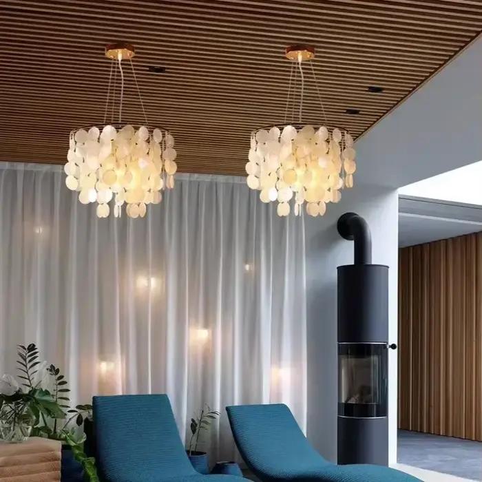 Capiz-Plafonnier LED en Forme de Coquille Chromé localité, Luminaire Décoratif d'Nik, Idéal pour un Salon, un Restaurant, un Hôtel ou une Salle à Manger