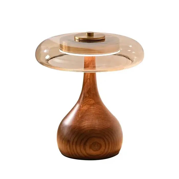 Lampe de table en bois et verre de style rétro élégante pour chambre salon bureau d'études et hôtel ```