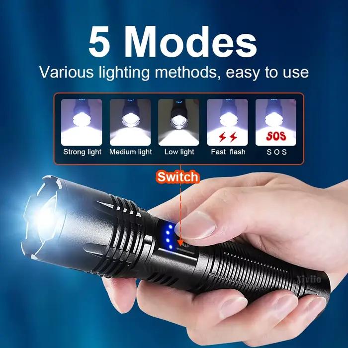 2025 nouvelle lampe de poche LED Ultra lumineuse 85000000LM torche tactique à lumière forte lampe Portable Rechargeable lanterne de Camping en plein air