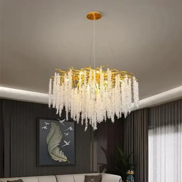 Lustre LED moderne de luxe en forme de branche dorée avec pampilles et cristaux, pour salle à manger, salon, décoration intérieure, luminaires d'ambiance