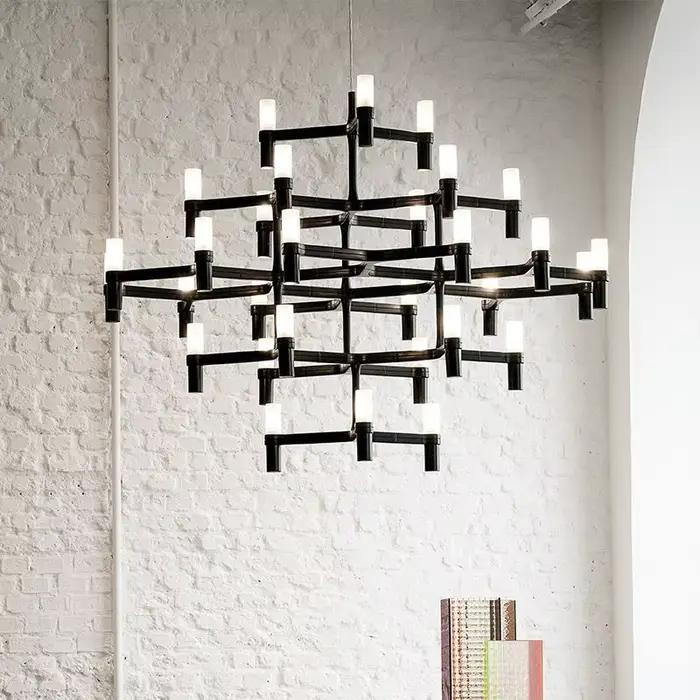 Couronne grand lustre Tube nordique lumière chromée moderne Led Art Designer lumière de luxe pour cuisine hôtel grand salon lampe de toit