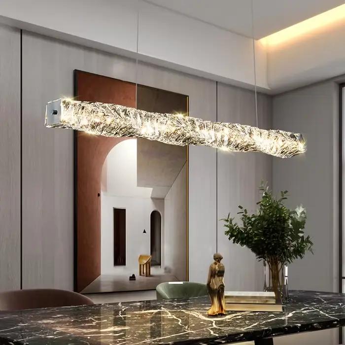 Lustre Led moderne pour salle à manger bâton droit conception décor à la maison lampe suspendue or/Chrome cristal