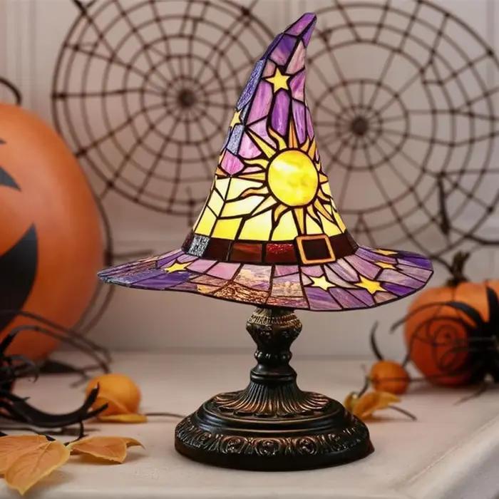 Chapeau de sorcière lampe de Table moderne vitrail Usb lampes Vintage de luxe résine chaude créative veilleuse Led chevet pour chambre décor