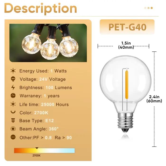 Guirlande lumineuse Led G40 24V, 15M 30M, avec télécommande, variable, étanche, pour l'extérieur, pour mariage, décoration du nouvel an