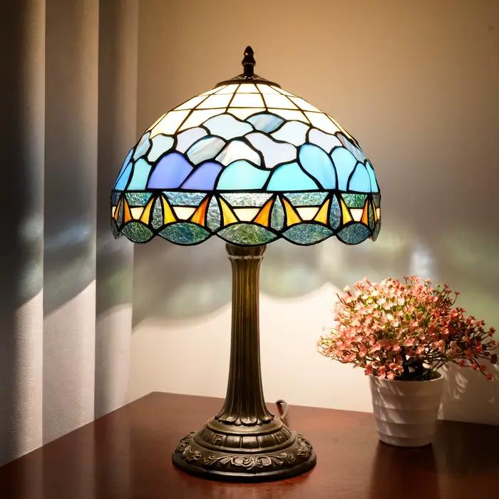Lampe de table en verre teinté de 12 pouces avec abat-jour en forme de coquille d'abeille, éclairage décoratif pour la maison, le bureau, les lampes de bureau