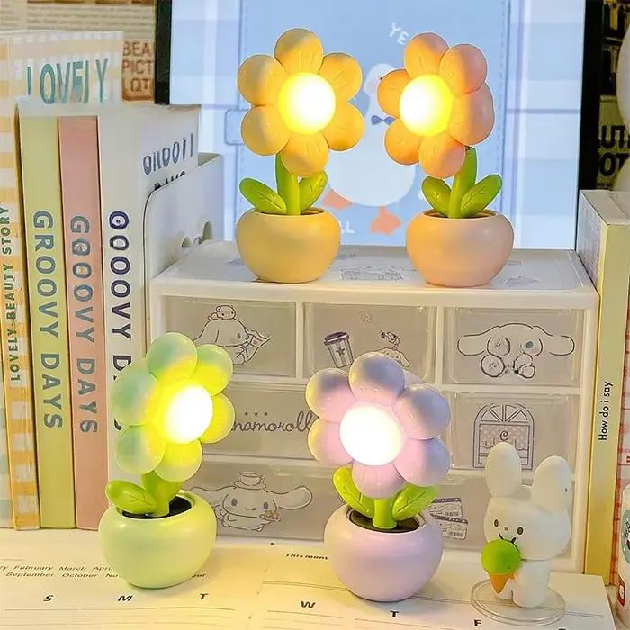 Mini LED fleur veilleuse mignon petite lampe de Table ornement de bureau chevet chambre lumières d'ambiance enfants jouet enfants cadeau de vacances