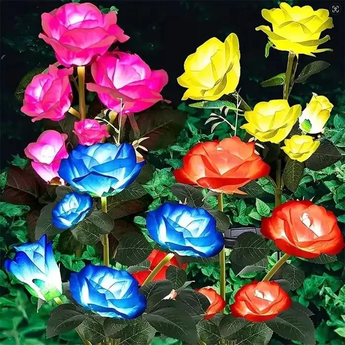 5 têtes Rose pelouse lampe lumières solaires extérieur décoratif solaire jardin lumières pour cour Patio jardin mariage décor fée lumières