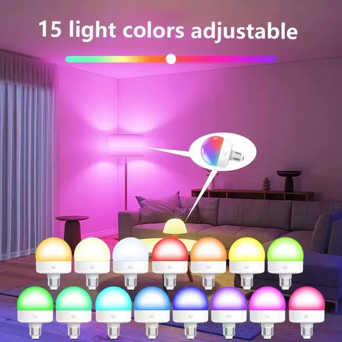Ampoule intelligente LED Rechargeable E27 avec contrôle USB, température de couleur, 15 niveaux de luminosité, fonction minuterie RGB et télécommande