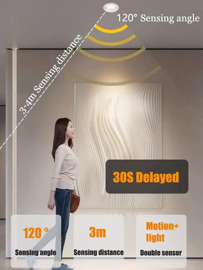 Spot Lumineux LED Encastrable avec Capteur de Mouvement PIR, Luminaire de Plafond Anti-Éblouissement pour Allée, Salon et Salle à Manger