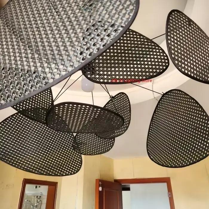 Japonais fait à la main rotin tissé Imitation vigne noir lustre Suspension éclairage décor pour salon salle à manger lampe à LED