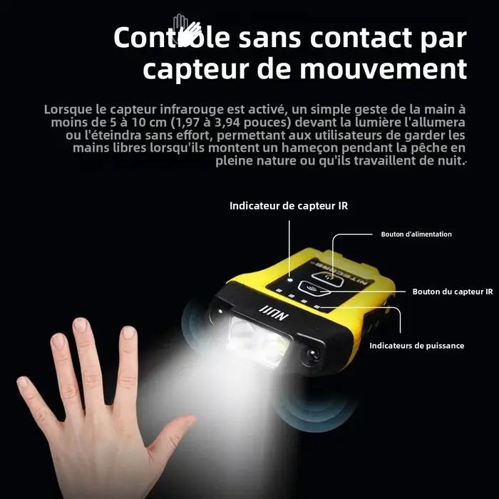 Lampe frontale NITECORE NU11, lampe à clipser sur casquette pour la pêche, lampe frontale de camping, lampe frontale de randonnée, lampe de poche pour l'escalade, lampe frontale tactile pour la course