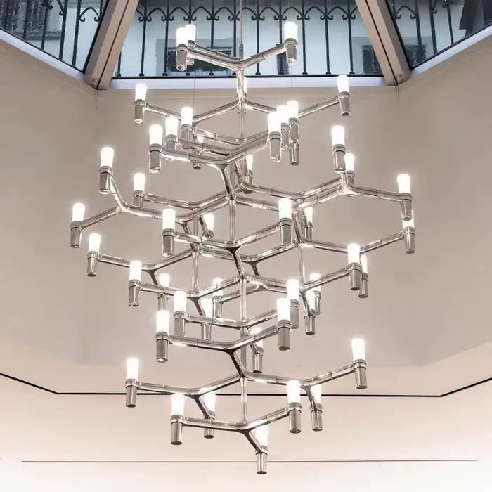 Couronne grand lustre Tube nordique lumière chromée moderne Led Art Designer lumière de luxe pour cuisine hôtel grand salon lampe de toit
