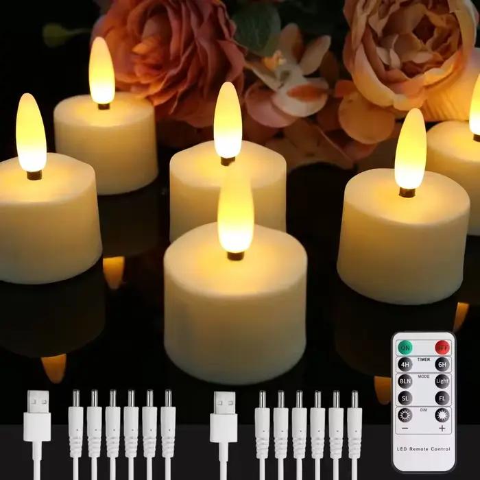Bougies chauffe-plat LED rechargeables sans flamme, 6/12/18/24 pièces, décoration de maison, lampe électronique scintillante, cadeau pour la maison