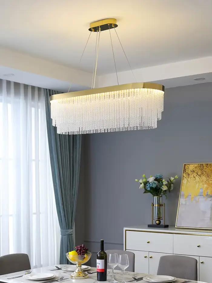 Lustres modernes à pampilles pour salon, îlot de cuisine, décoration d'intérieur, lumière nordique, luxe, pendentif en cristal, lampes de face, nouveau