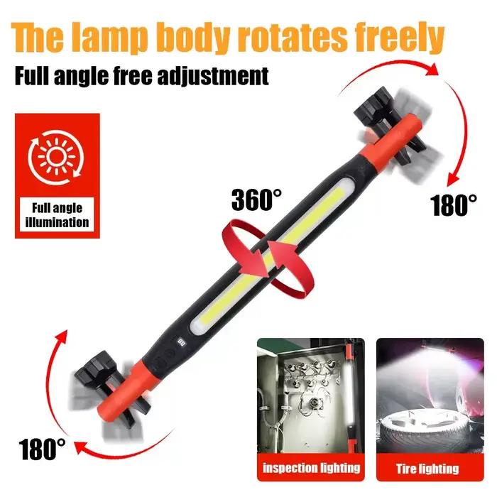 Lampe de travail mécanique à LED magnétique rechargeable par USB 360° ° Lampe torche pivotante pour réparation automobile, utilisation en garage, lampe d'urgence