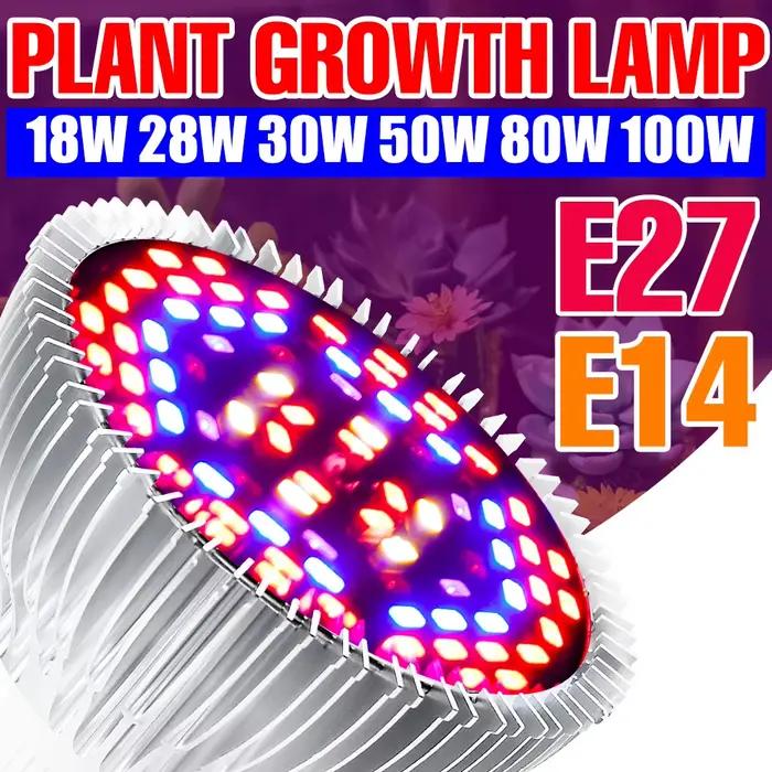 Lampe LED à spectre complet pour plantes, lampe E27 pour culture hydroponique intérieure, ampoule de croissance LED 18W 28W 30W 50W 80W 100W