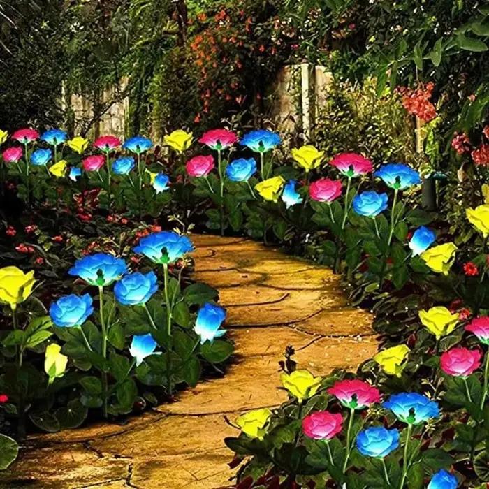 5 têtes Rose pelouse lampe lumières solaires extérieur décoratif solaire jardin lumières pour cour Patio jardin mariage décor fée lumières