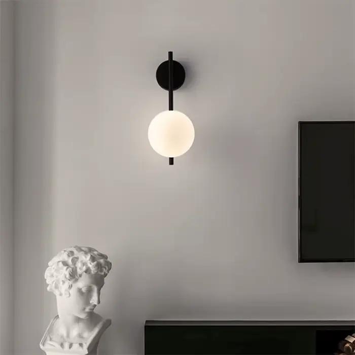 Lampes murales LED d'intérieur pour chambre à coucher de chevet avec ampoule G9 9w LED boule de verre éclairage mural applique murale pour salle à manger noir or