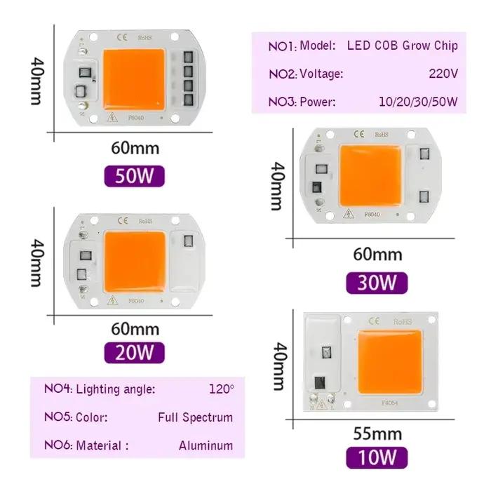 LED spectre complet plante grandir COB puce lumineuse 10W 20W 30W 50W Phyto hydroponique AC 110V 220V lampe UV fleur semis Fitolamp