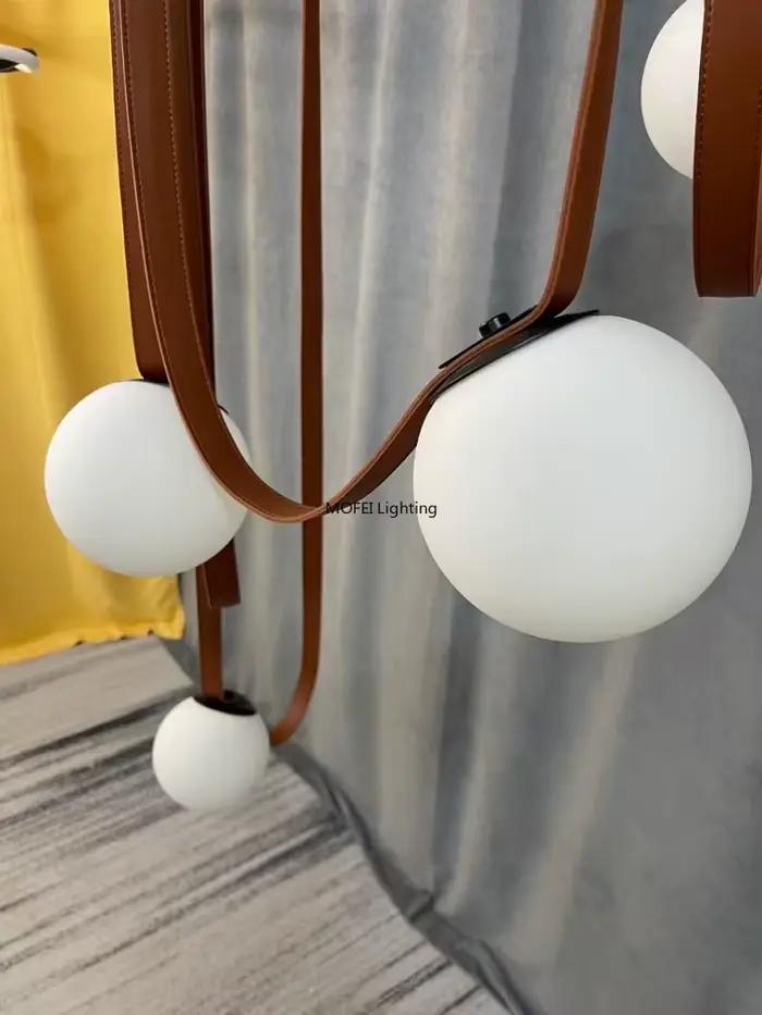 Lustre en cuir nordique, ceinture en cuir italien, escalier duplex, salon, hôtel, restaurant, décoration, lampes LED, luminaires suspendus