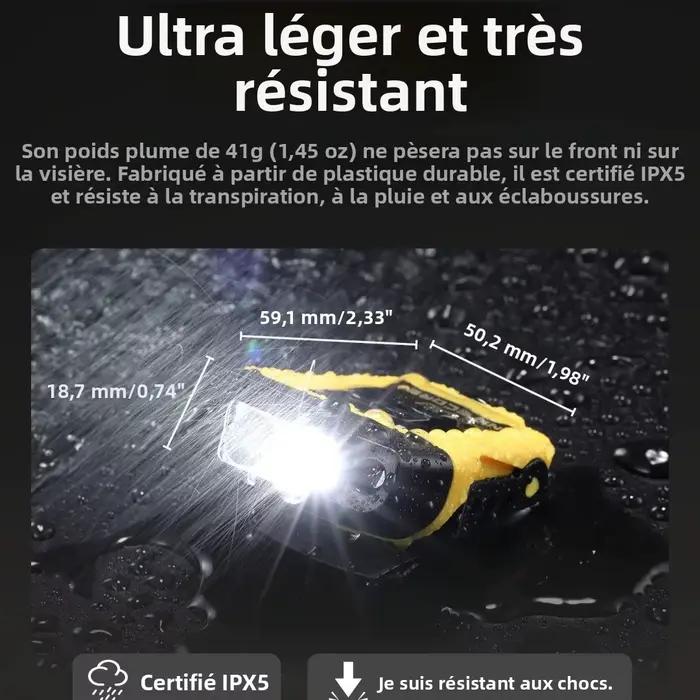 Lampe frontale NITECORE NU11, lampe à clipser sur casquette pour la pêche, lampe frontale de camping, lampe frontale de randonnée, lampe de poche pour l'escalade, lampe frontale tactile pour la course