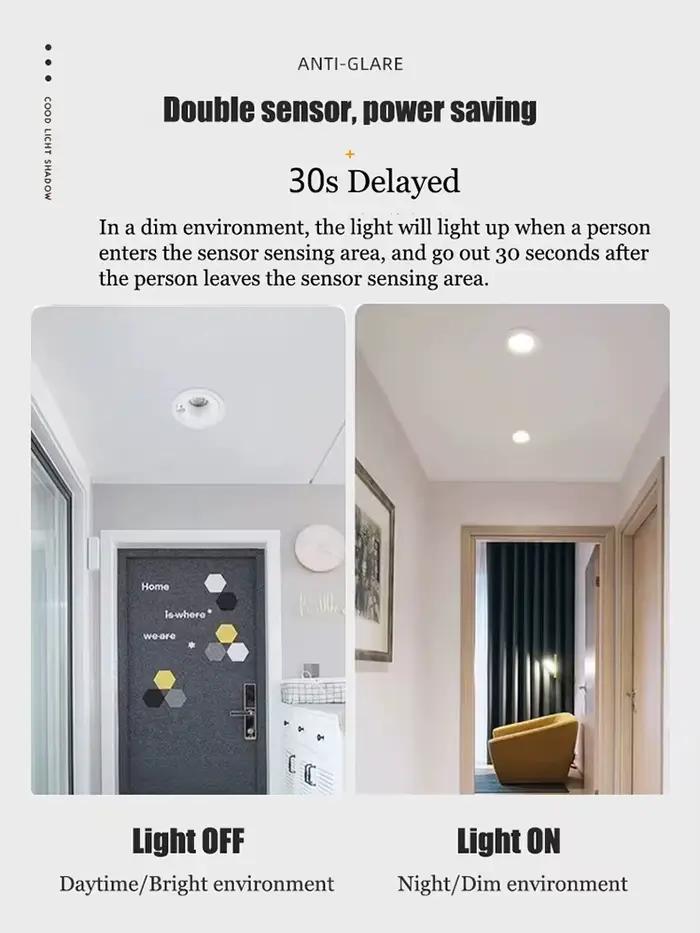 Spot Lumineux LED Encastrable avec Capteur de Mouvement PIR, Luminaire de Plafond Anti-Éblouissement pour Allée, Salon et Salle à Manger